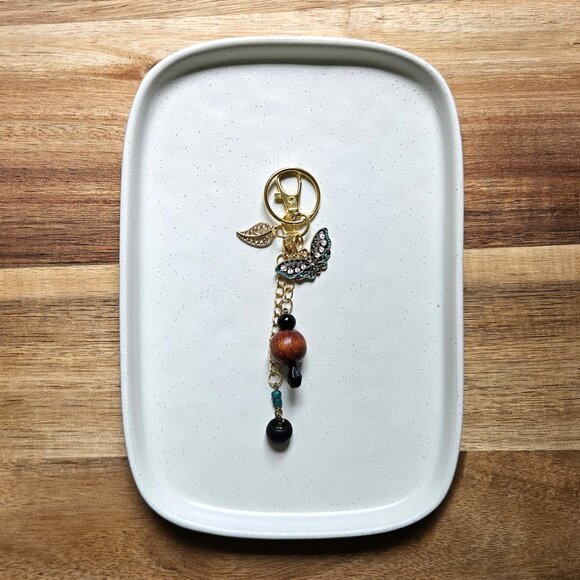 Handmade Earthy Keychain with Natural Stone Beads, Butterfly Accent - Picture 3 of 6